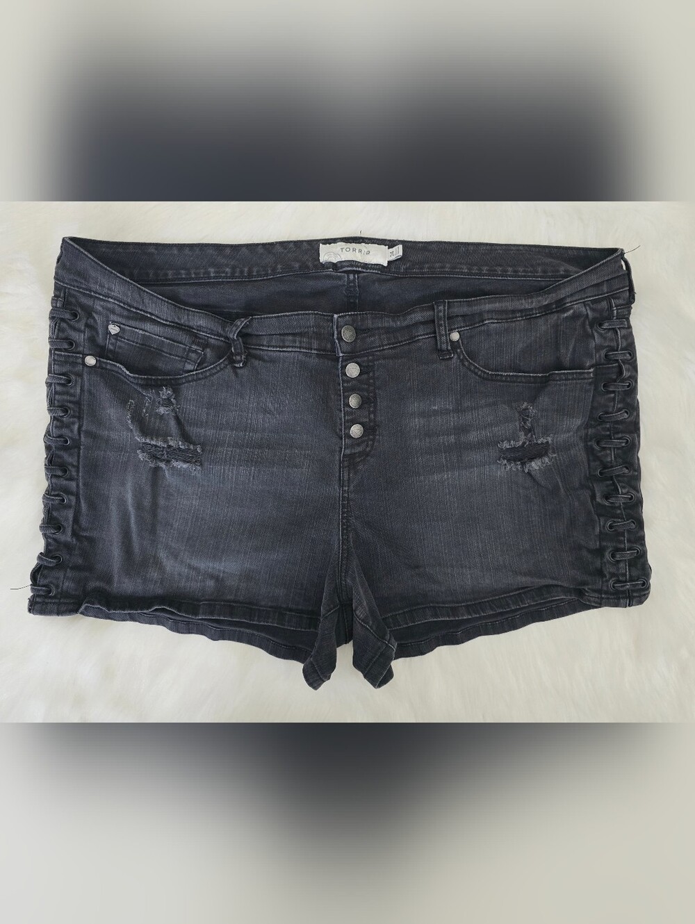 Torrid Lace Up Corset Side Denim Shorts